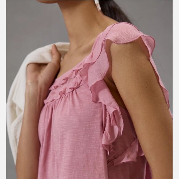 Brand New by Anthropologie Ruffled Flutter-Sleeve Top - Picture 4 of 8